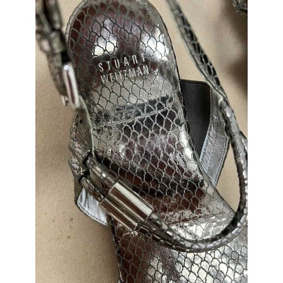 Stuart Weitzman Rolldown Metallic Micro-Wedge Sandals Size 6,5 shoes - Picture 3 of 8